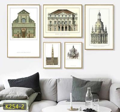 China Retro Landscape Architecture Oil Painting Wall Cloth Wall Hanging Combination Painting Custom Made Decorative Modern Nordic Artwork for sale