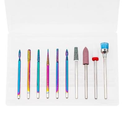 China High Quality Solid Tungsten Carbide Diamond Nail Drill Machine Replacement Stainless Steel Rainbow 10pcs Nail Drill Bit Set for sale