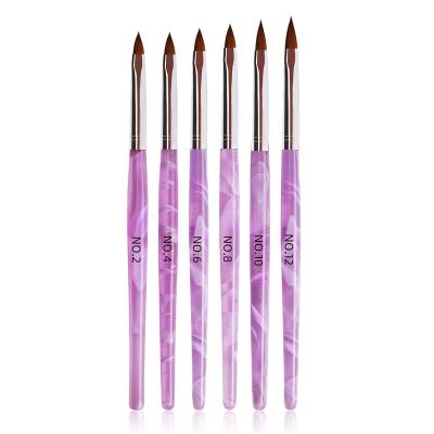 China Beautiful 6pcs /set Eco-friendly Professional Purple Color Nail Printing Dotting Nail Art Brush Acrylic Pen Handle Manicure Kits for sale