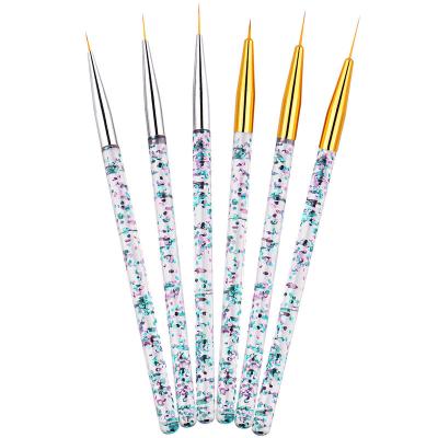 China Different Sizes Drawing Nylon Nail Art Line Painting Pen Gold Silver Colored 3D Wool Brush 3pcs/set Tips Crystal Handle Liner Nylon Hair Brush Drawing Nail for sale