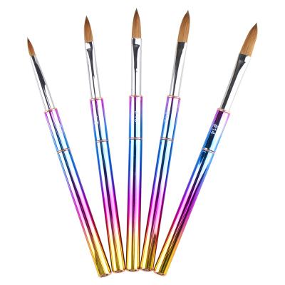 China 2020 Professional Online Shop Nail Art Shop New Arrival Gradient Color Aluminum Alloy Handle Kolinsky Hot Selling Acrylic Nail Brushes With Five Options for sale