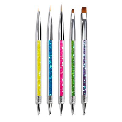 China Bi-Directional Dotting Dual-Use Nail Art Painting Sculpture Carving Brush Dot Pen Shiny Handle Brush 5PCS 2-In-1 Dual-Use Picker Manicure Brush for sale