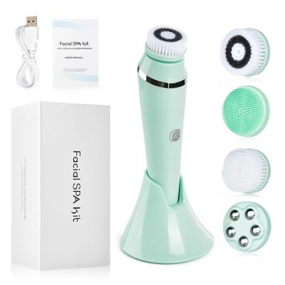 China IPX7 Deep Cleansing Facial Cleansing Brush Blackhead Pore Grease Remover 4 Head Silicon Waterproof Deep Cleansing Brush Electronic Facial Massager for sale