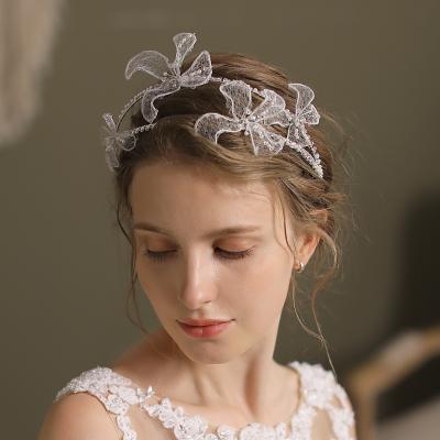 China O591 Glass Round Double Crown Stunning Fairy Net Flower Wedding Retro Bridal Mori Rweet Headband Wedding Dress Headpiece for sale