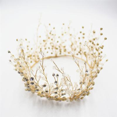 China TB003 Copper Wiring Gold Rhinestone Queen Hair Charm Circle Crown Jewelry Bridal Wedding Tiara To Be Crown for sale