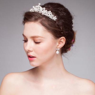 China O334 alloy birthday queen rhinestone metal crown tiara bridal headband pearl tiara pearl tiara pageant tiara crown for sale