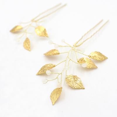 China O850 Metal Leaves Diamond Crystal Hair Clip Hairpins With Pearls Vintage Handmade Chinese Women Hairpins For Bridal for sale