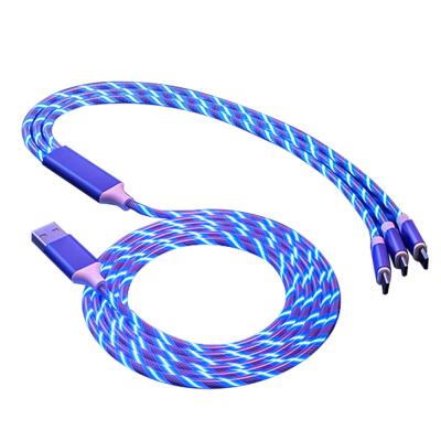 China Etc.electronic Cell Phone Product Coiled Glow Metal Lighting Flat Type-C 3.0 2.0 Fast Charge Charger Led Phone 3 In 1 Data Usb Cable For IOS Iphone Samsung for sale