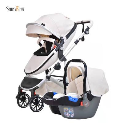 China Factory Luxury 3 Wheel Aluminum Foldable Leather Baby Stroller 3 in 1 for sale