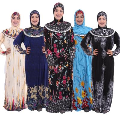 China Polyethersulfone Yiwu Factory Muslim Prayer Women's Long Robe Flower Fabric Muslim Maxi Dress Ihram Set Hijab Abaya For Hajj Umrah for sale