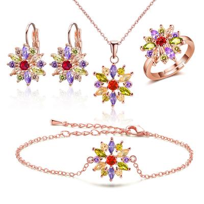 China Fashionable Wholesale Brilliant Flower CZ Silver Wedding Jewelry Sets for sale