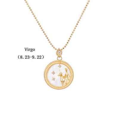 China Hiphop Round Shape Birthday Gift Gold CZ Zodiac Virgo Necklace Design for sale