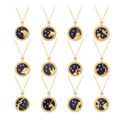 China Blue Hiphop Round Shell Star Series Birthday Zodiac Sign Necklace Design for sale