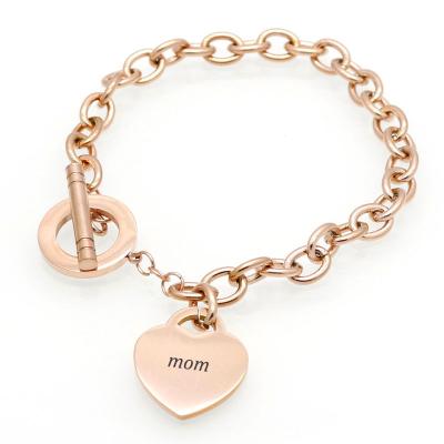 China Lead Free OT Heart Clasp Nickel and Stainless Steel Pendant Bracelet, Letter Rose Gold Plated Heart Bracelet Wholesale for sale