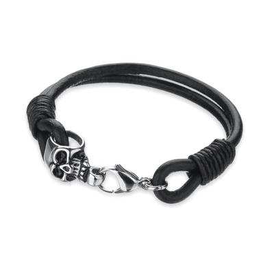 China Hiphop Fashion Trends Men Stainless Steel Bracelet Leather Skull New for sale