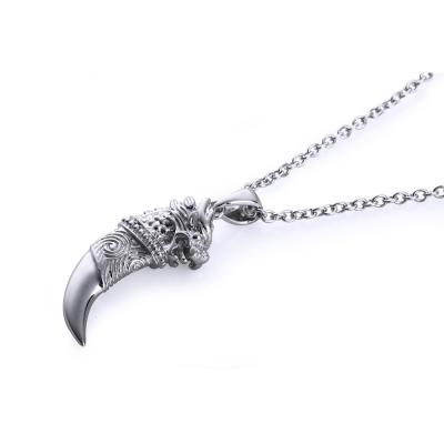 China Silver Embossed Lion Engraved Tooth Shape Necklace Gothic Revival Style for sale