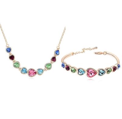 China Nickel and Lead Free Colorful Heart Stone Design Chain Bracelet / Necklace Jewelry Set for sale