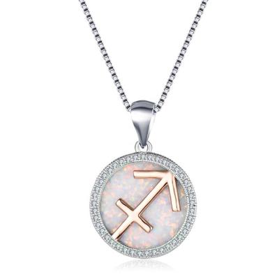 China TRENDY Micro Pave Zircon Opal Silver Sagittarius Zodiac Sign Pendant for sale