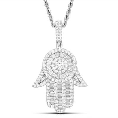 China Nickel And Lead Free Full Pave Setting Zircon Palm Silver / Gold Hamsa Charm Pendant for sale