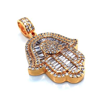 China Nickel And Lead Free Full Pave Setting Zircon Palm Silver / Gold Hamsa Charm Pendant for sale