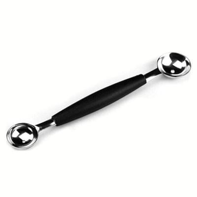 China Sustainable K655 Stainless Steel Double-end Spoon Melon Baller Fruit Avocado Scoop Ice Cream Sorbet Kitchen Cooking Spoon Tools for sale