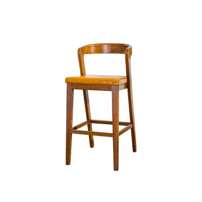 China Wholesale Clean Leather Upholstered Brown Leather Bar Stools Antique Solid Wood Chairs Easy Clean With Backrest for sale