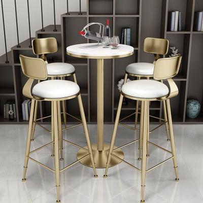 China Gold Metal Easy Clean Frame Round Backrest Upholstered Leisure Bar Stool White Chair Set Bar Chairs For Kitchen for sale