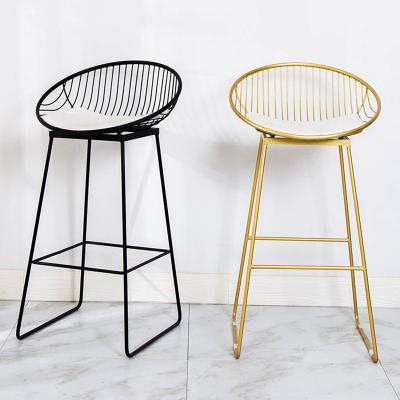 China Easy Clean Nordic Lightweight Gold Bar Chair Wrought Iron Bar Chair Gold Backrest Upholstered Luxury Bar Chairs Metal for sale