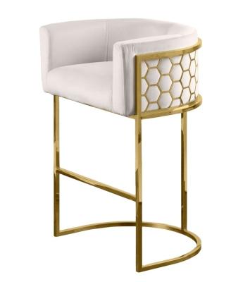 China Gold U Shaped Velvet Upholstered Chair Honeycomb Bar Stool Gold Bar Stool Counter Frame Chair Comfortable Clean Easy for sale