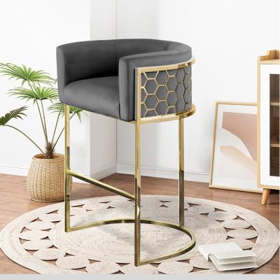 China Easy Clean Gold Metal Frame Half Around Back Velvet Metal Honeycomb Bar Stools Bar Chiars Upholstered Bar Stool Umpire Chair for sale