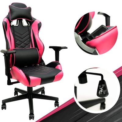 China Spinning Wholesale Pink And Supplier 2021 Leather Adjustable Armrest Black Stitching Office Gaming Chair Adult for sale