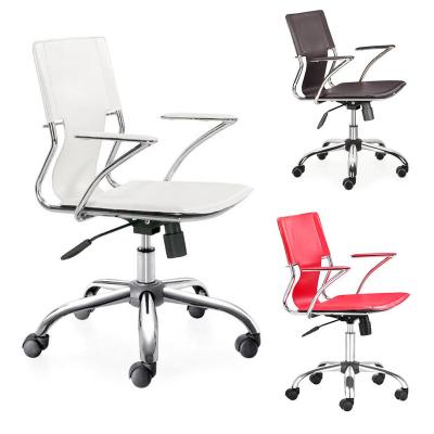 China OEM Factory Low Price Revolving Visitors Waiting Leather White Office Executive Chair With Armrest for sale