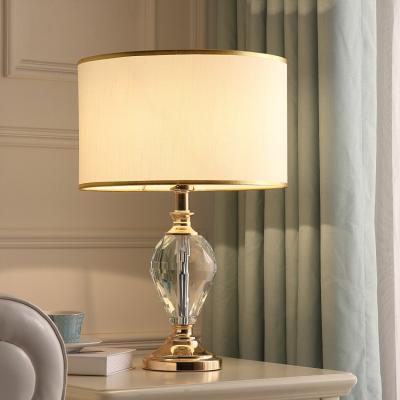 China Contemporary Round Fabric Square Bedside Home Decoration Lighting Decorative Light Luxury Desk Crystal Table Lamp for sale