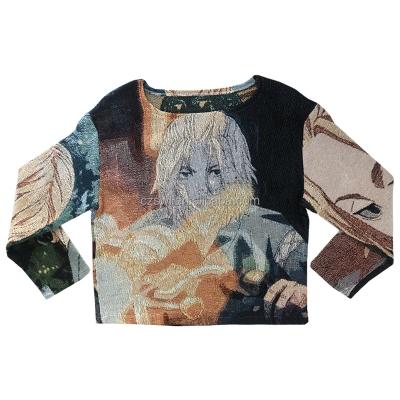 China Hot Sale Custom Tapestry Sweater Crew Necks Tapestry Shirt Jacquard Woven Sweater Anti-Wrinkle for sale