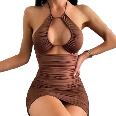 China Summer Anti-Static Clothing Solid Bandage Hollow Out Bodycon Dress Party Clubwear Mini Women Dresses for sale