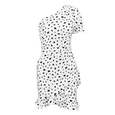 China Anti-Static Fashionable Flouncing Luxury Women One Shoulder Dress Casual Elegant Dot Party Dress for sale