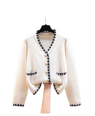 China Anti-wrinkle 2021 new design fashion autumn loose knit v-neck sweater coat for sale