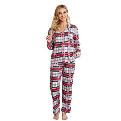 China High Quality QUICK DRY Collar Plaid Button Down Christmas Women Pajamas Set for sale