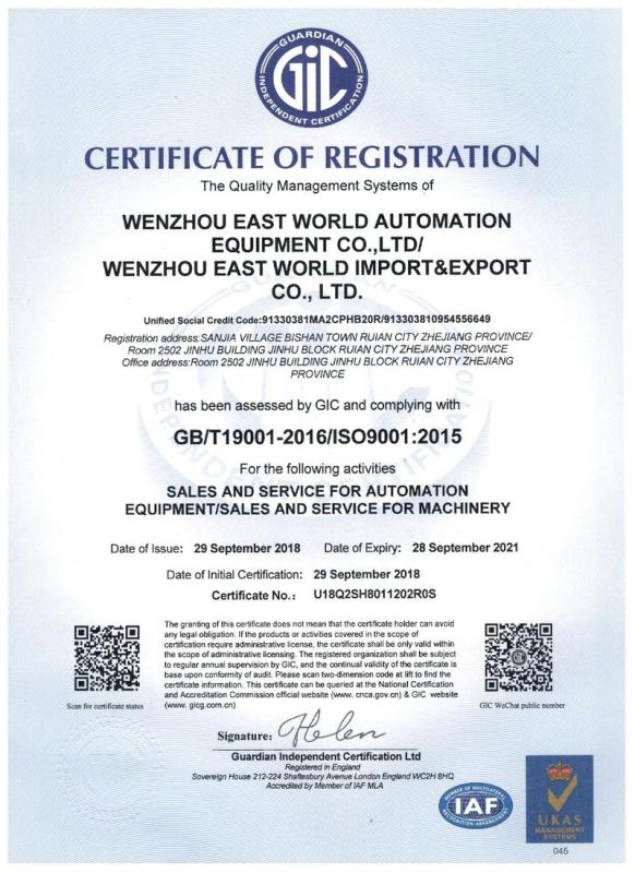 ISO9001 - Wenzhou East World Import&Export Co., Ltd.