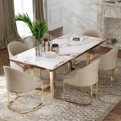 China Nordic marble simple post-modern light luxury minimalist dining table and chair combination rectangle living room dining table set for sale