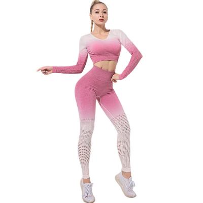 China 2020 New Design Breathable Cavity Custom Seamless Dip Dye Long Sleeves Fitness Yoga Wear Women for sale