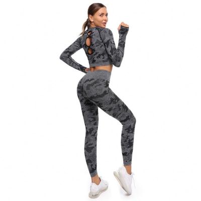 China Breathable Seamless Camouflage Women Sports 2 Pc Yoga Set GYM High Waist GYM Legging Set Custom Logo Female GYM Wear Set Fitness Leggings for sale