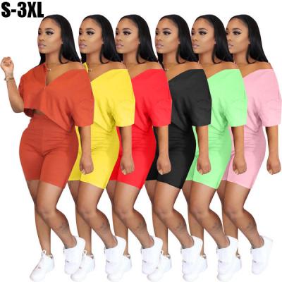 China Women's Breathable 2 Piece Short Sets Plus Size Solid Color xx Clothing Fashion Two Piece Casual Dress 2020 Summer Shorts Sleeve Suit Outfits for sale