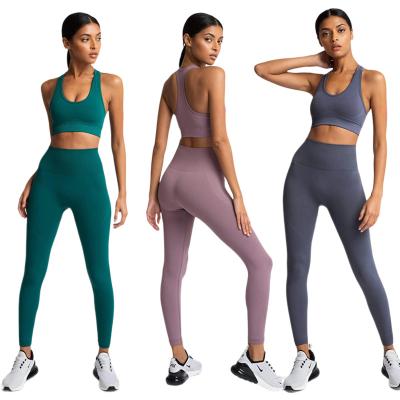 China Breathable Custom Seamless Sexy Yoga Pants Sets Women Sports Low Cut Bra And Matching High Waist Fitness Gym Sport Gaiters Custom Made Hot Sale for sale