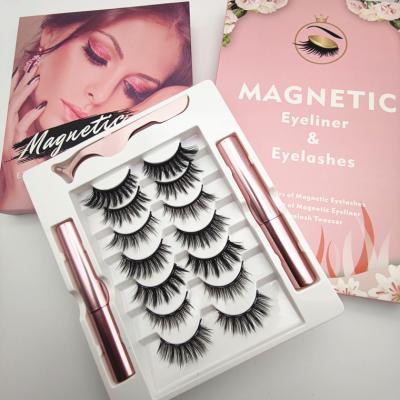 China 3D False Natural Mink Magnetic Eyelashes With New 7 Pairs Eyeliner Magnetic False Eyelashes Set With Eyeliner for sale