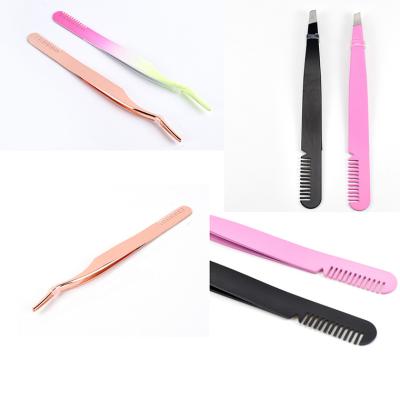 China Beauty Tools 2 PCs Straight and Curved Tip Eyelash Tweezers Eyelash Tweezers Stainless Steel for sale