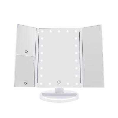 China Travel LED Lighted Foldable Mirror Lighted Portable Vanity and Makeup Mirror Light Mirror for sale