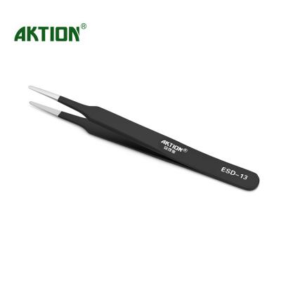 China Swiss 302 stainless steel forceps quality ESD-14 stainless steel anti-static tweezers straight pointed Aktion mark for sale