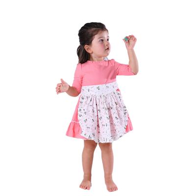 China Latest Design Anti-Static Pink Dress Boutique Floral Apron Dress For Baby Girl Summer Clothing for sale