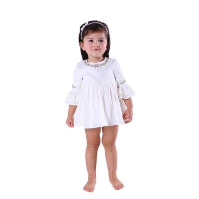 China Wholesale Anti-static White Floral Embroidery Cotton Baby Boutique Dress Kids Canvas Clothing for sale